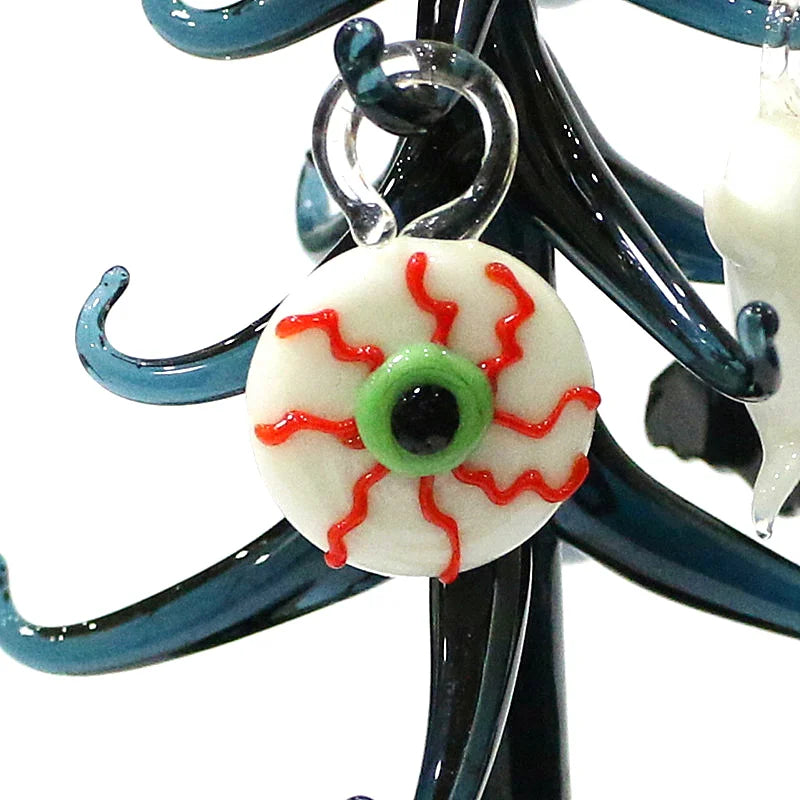 Halloween Decor Cute Glass Tree Figurine Ornaments with Mini Owl Spider Bat Pumpkin Cross Ghost Evil Eye Heart Moon Hat Pendant Lootquake LLC