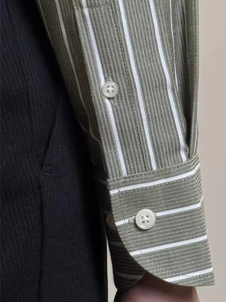 Vintage Striped Printed Slim Shirts Mens Casual Long Sleeve Lapel Buttoned Shirt 2025 Spring Fall Mens Shirt Naple Style Clothes Lootquake LLC