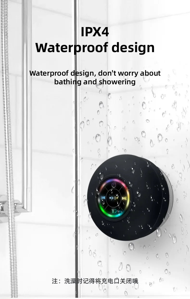 New Bathroom Waterproof Wireless LED Bluetooth Speaker Large Suction Cup Mini Portable Speaker Outdoor Sports Stereo Speaker Lootquake LLC