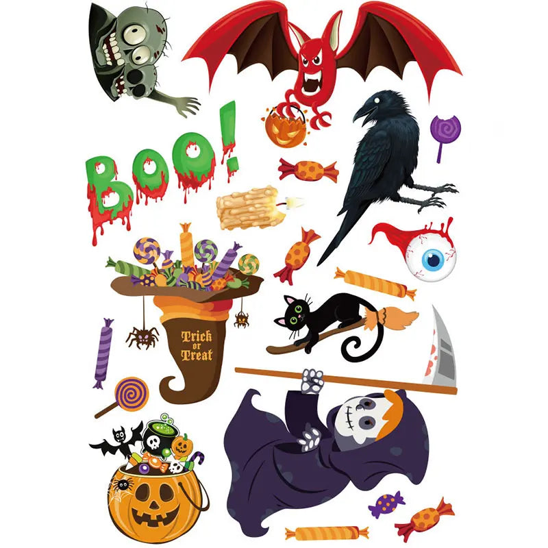 Halloween Party Scene Atmosphere Decoration Wall Window Stickers Cartoon Pumpkin Witch Halloween Home Haunted House Decoration Lootquake LLC