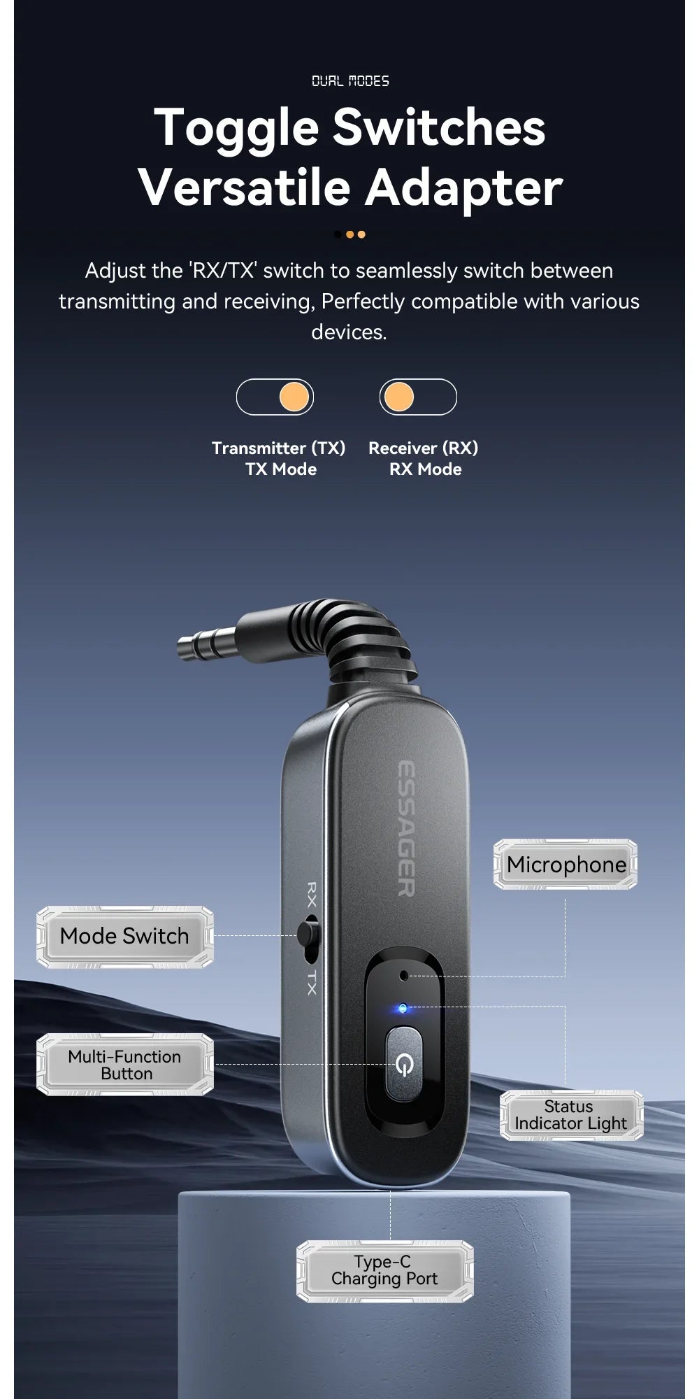 Essager Bluetooth 5.1 Audio Receiver Transmitter 3.5MM 3.5 AUX With Mic Stereo Music Wireless Adapter For  PC TV Car Speakers Lootquake LLC