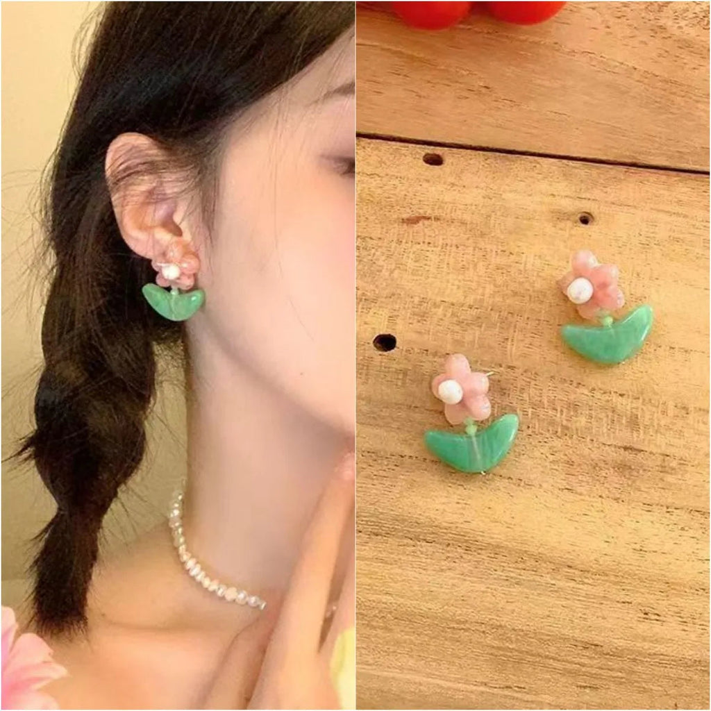 Kiss Jewelry Cute Sweet Flower Round Shape Pearl Rhinestone Stud Earrings for Women Tulip Floral Korean Fashion Earring Gift Lootquake LLC