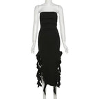 Cryptographic Irregular Ruffle Off Shoulder Sexy Backless Midi Dress for Women Elegant Birthday Vestido Summer Sundresses Ruched
