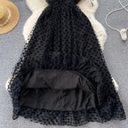 SINGREINY High Quality A Line Mesh Long Dress Spaghetti Strap Sleeveless Sheath Sundress 2023 Women Fashion Dot Print Maxi Dress