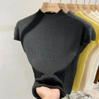 Half High Collar T-shirts Flying Sleeve Design Slim Knitted Sleeveless Top Women Simple Comfortable White T-shirts Summer 2025