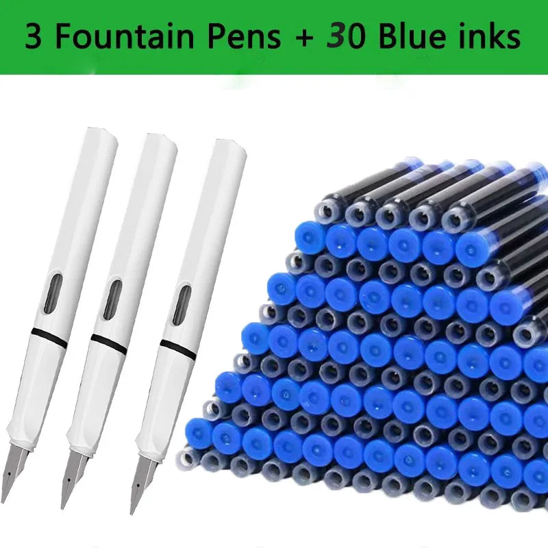 33 Pcs Kawaii Fountain Pen Replaceable Ink Set Black/Blue/Red ink EF 0.38mm School Pens Office Supplies Stationery for Writing Lootquake LLC