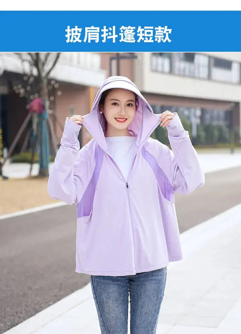 Ice Silk Sun UPF 50+ UV Protection Jacket Big Brim Thin Ice Silk Sun Protection Jackets UV Protection Hooded Windbreaker 4XL 5XL