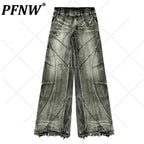 PFNW Spliced Design Washed Denim Jeans Men's Streetwear Fashion Straight Leg Denim Pants Hip Hop Trendy Trousers Spring 28W4634 Lootquake LLC