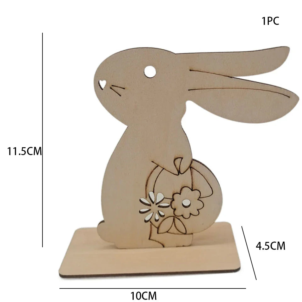 1pc Easter Wooden Egg Ornament Hollowed Rabbit Crafts For Easter Home Table Decorations Kids Handmade DIY Painting Gifts Supply Lootquake LLC