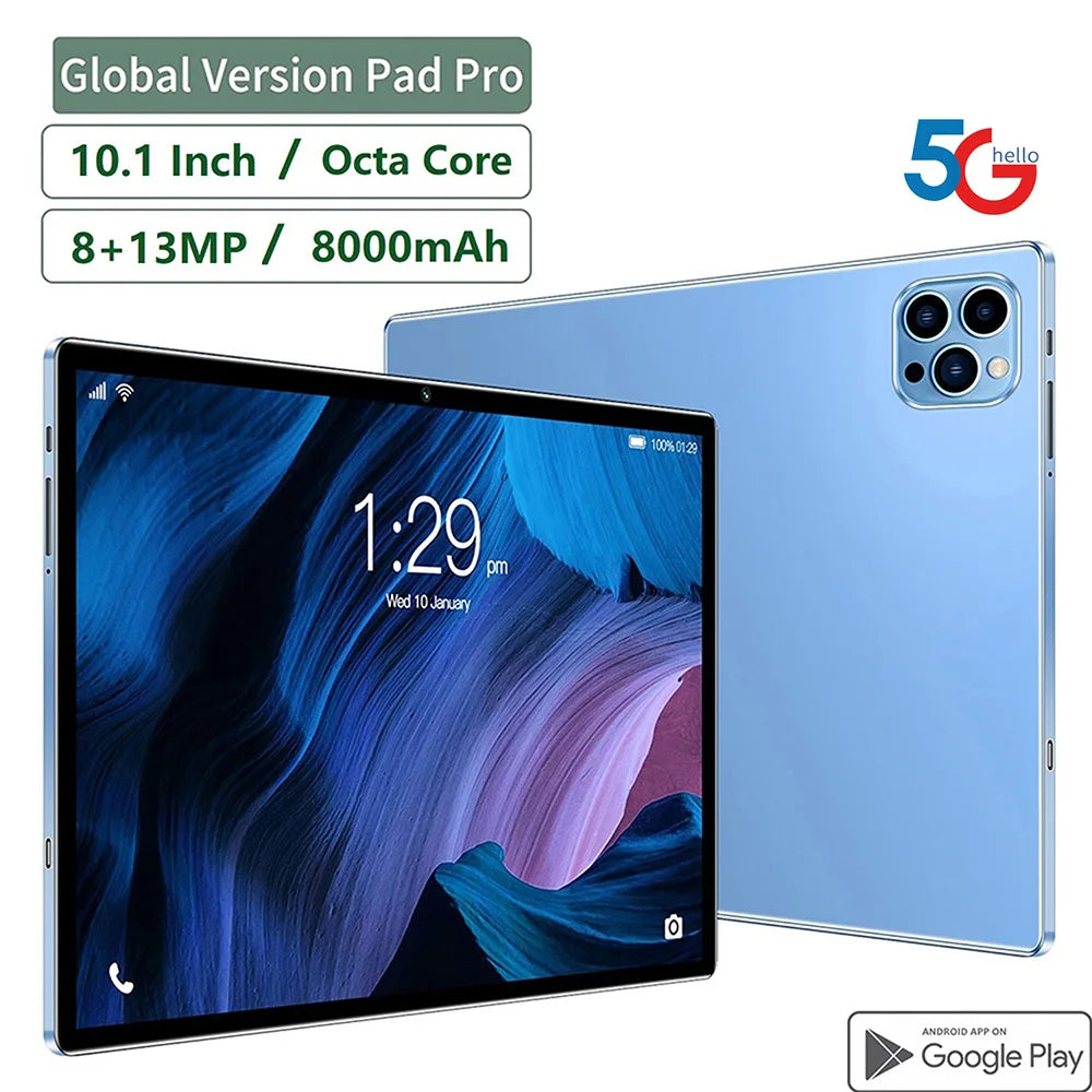 New 5G Pad 10.1 Inch Android Tablets Octa Core 8GB RAM 512GB ROM 4G LTE 5G WiFi Tablet Pc Double SIM Card HD Display 8000mAh Lootquake LLC