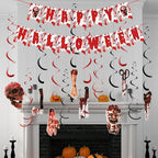 Halloween Blood Banner Paper Garland Scary Eyeball Skull Spiral Hanging Flag Halloween Party Decoration Home Haunted House Decor Lootquake LLC