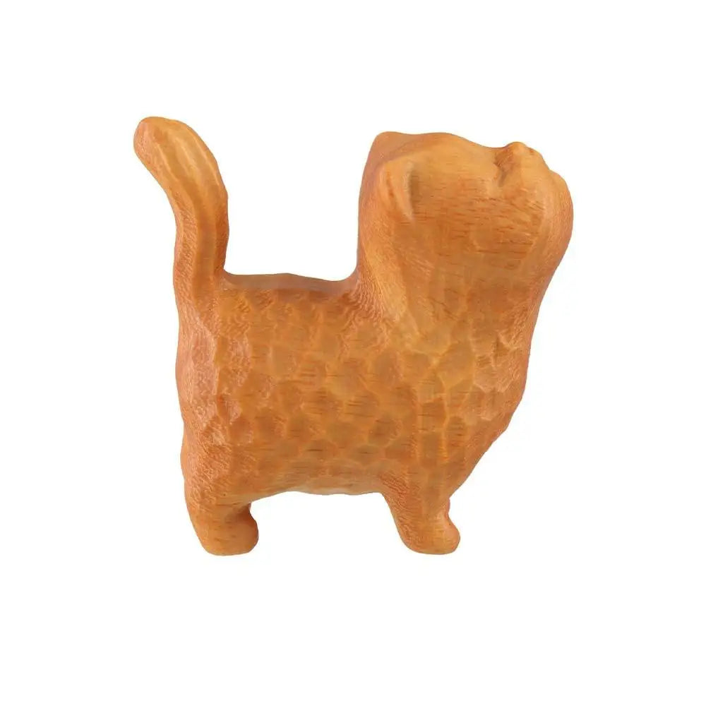 Cat Ornament Hand-carved Wooden Cat Statue Tiny Cute Cat Sculpture Miniature Creative Animal Figurine Desktop Lootquake LLC