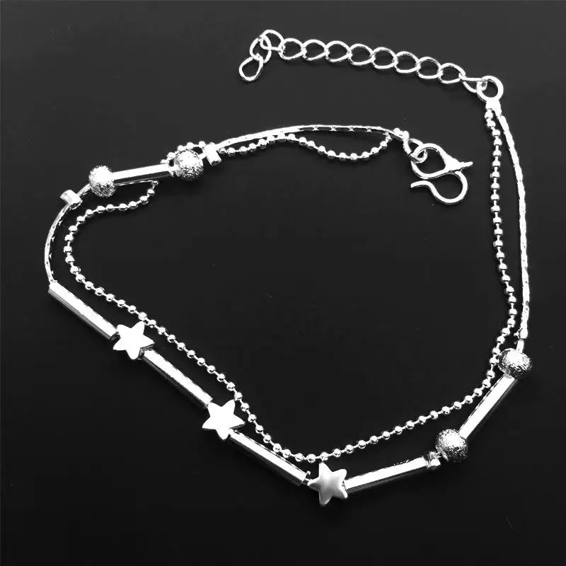 Silver color Stars Anklet Double Layer plated Charms Ankle Bracelet Jewellery Anklets For Women Foot Jewelry Love 2023 new hot Lootquake LLC