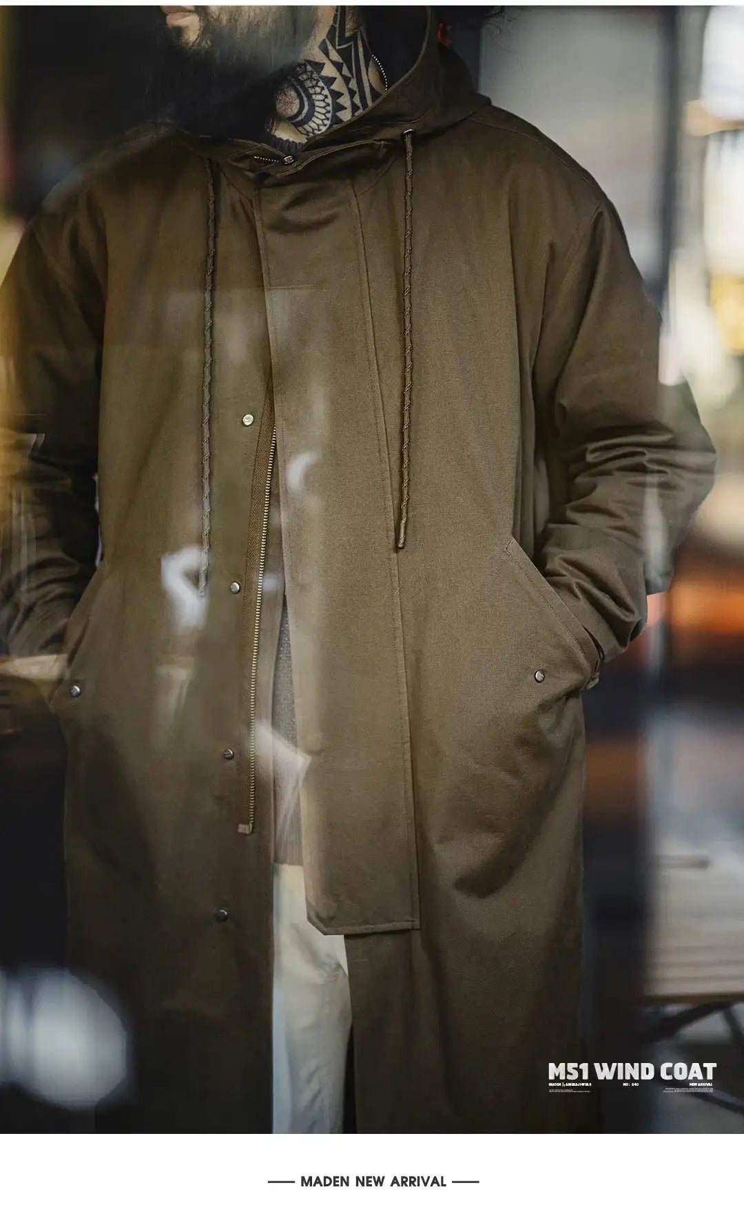 Maden Retro M51 Hooded Windbreaker Loose Fit Cotton Zipper Mid-length Jacket Versatile Solid Color Outerwear for Men's Autumn Lootquake LLC