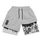 Berserk Skull Print 2 in 1 Running Workout Shorts