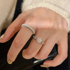 French Style Light Luxury Exquisite Bracelet Chic Elastic Flower Bracelet Sparkling Zircon Snowflake Ring 925 Silver Jewelry Set Lootquake LLC