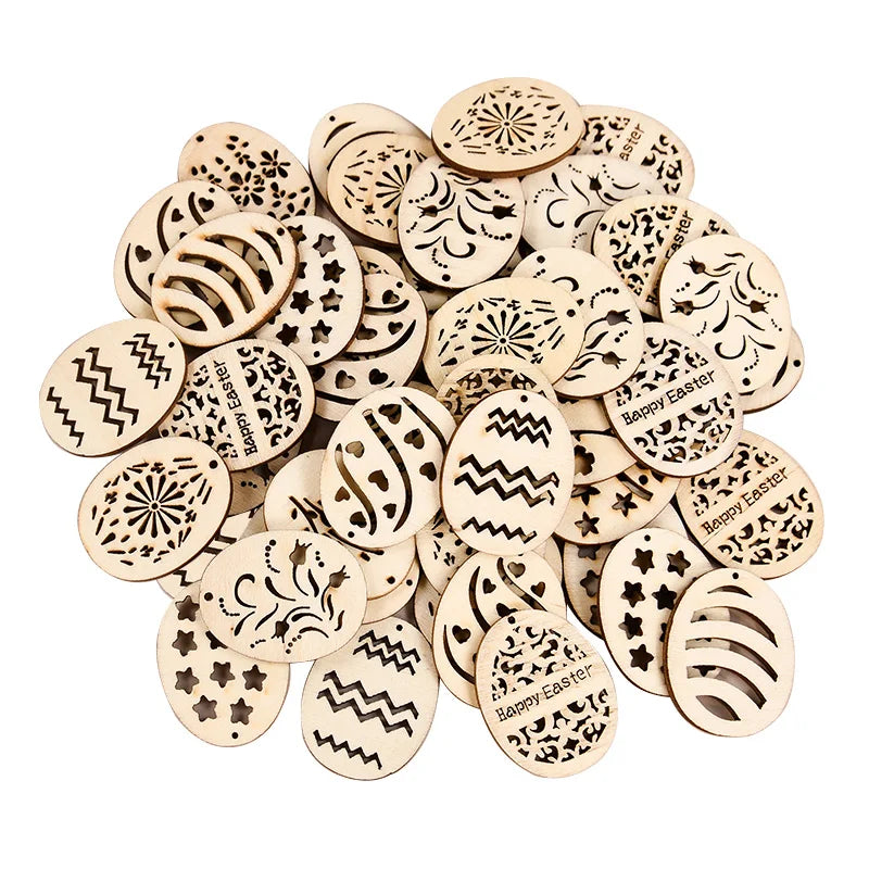 25/50Pcs Easter Eggs Wooden DIY Craft Hanging Ornaments Hollowed Wood Chips Happy Easter Party Decorations For Home Kids Gift Lootquake LLC