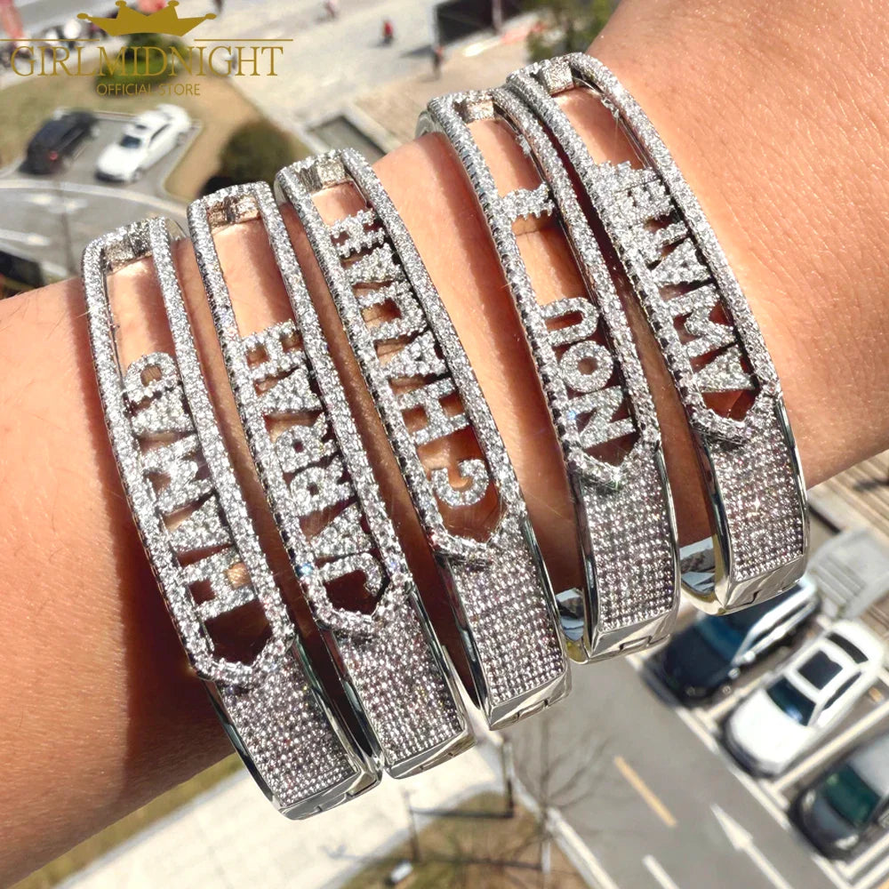 Personalized Name Paved 5A Cubic Zirconia Jewelry Customize Fashion Women DIY 26 Initial Alphabet Slider Letter Bangle Bracelets