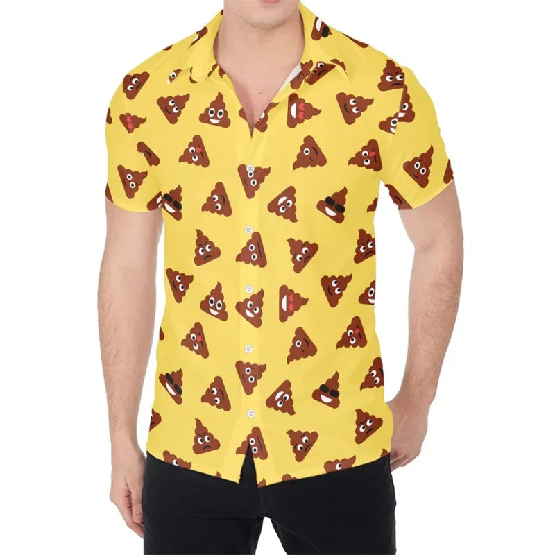 Happy Funny Poop Pattern Print Aloha Shirts For Men Summer Short Sleeve Button Down Beach Shirts Tops Mens Plus Size Blouse Lootquake LLC