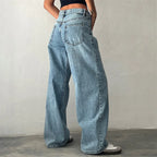 Lamuusaa Jeans y2k Clothes Women Solid Color Low Waist Waist Wide Leg Denim Pants Trousers with Multi Pockets 2000s Streetwear