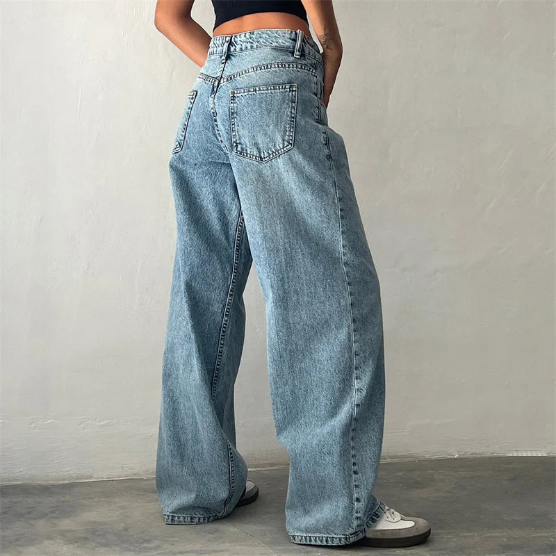 Lamuusaa Jeans y2k Clothes Women Solid Color Low Waist Waist Wide Leg Denim Pants Trousers with Multi Pockets 2000s Streetwear Lootquake LLC