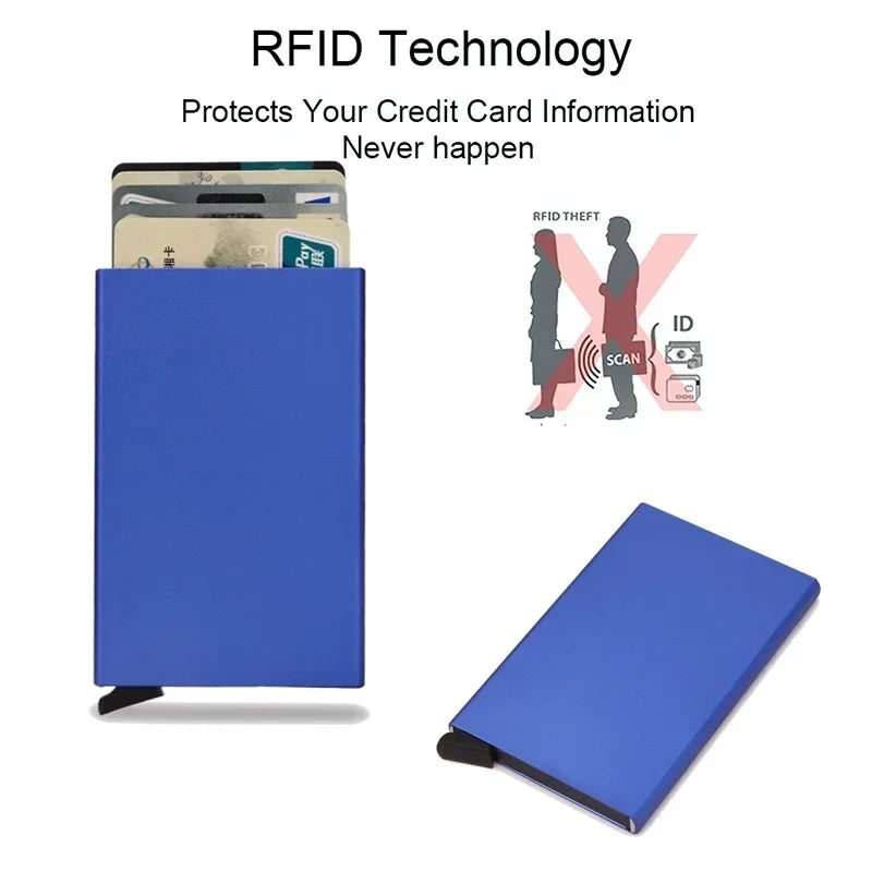 Rfid Credit Card Holder Metal Thin Slim Smart Wallet Men Women Wallets Pop Up Minimalist Small Black Purse Mini Walets for Men Lootquake LLC