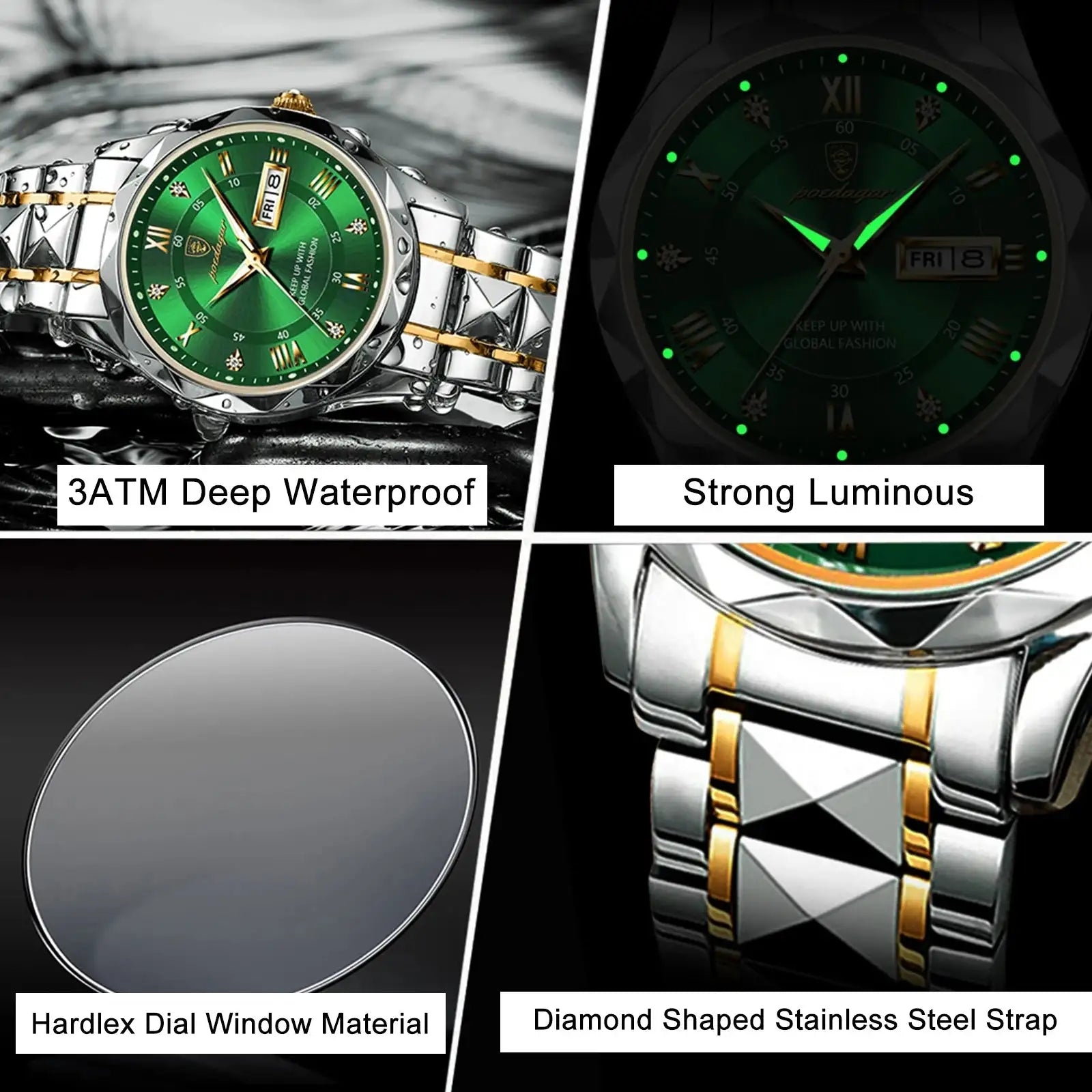 POEDAGAR Business Men's Watch Waterproof Luminous Stainless Steel Date Week Watches For Man Fashion Luxury Quartz Men Wristwatch