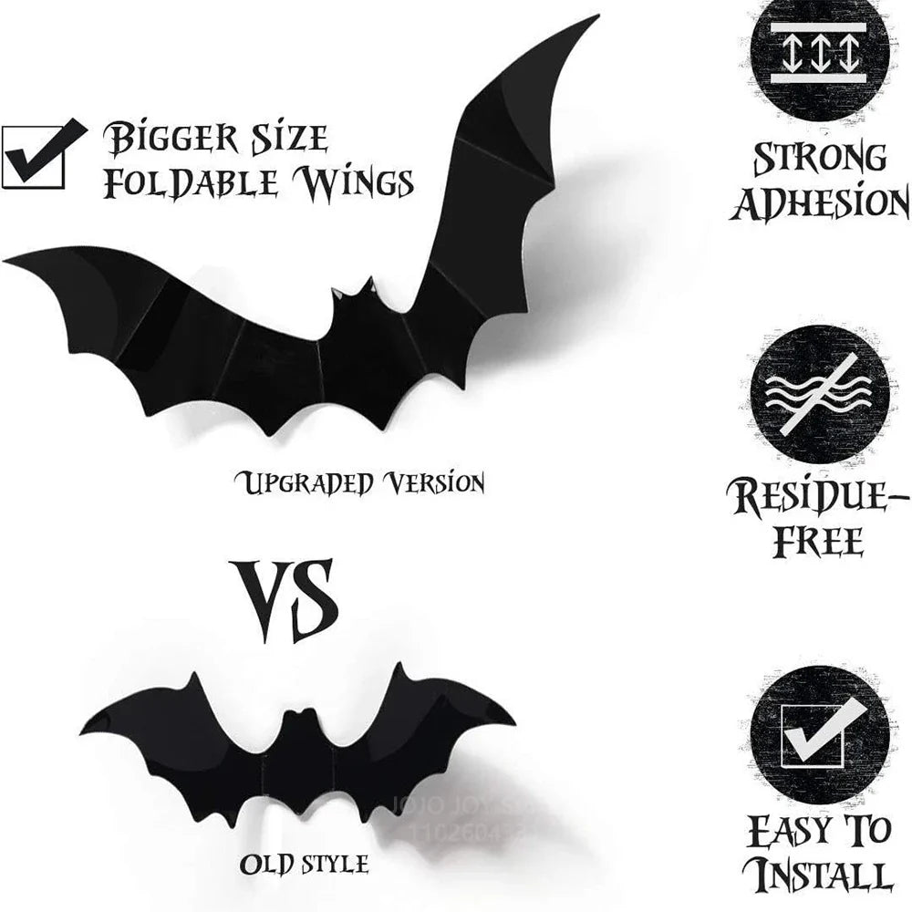 Halloween Decoration 3D Black PVC Bat Halloween Party DIY Decor Wall Sticker Bar Room Halloween Party Scary Decos Props Lootquake LLC