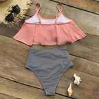 Pink Stripe High Waisted Bikini Set THRIXINE