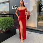 Summer Sexy Dress Women's New Slim Slim Fit Open Back Sexy Split Dress Long Dress Street Style Retro Dress Elegant Robe