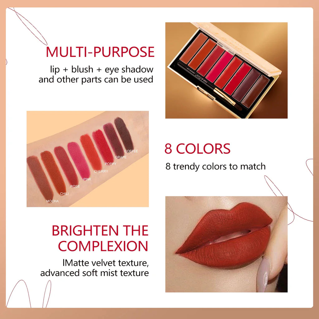 IMAGIC 8-Color Lipstick Palette Set Moisturizer Matte DIY Lipsticks Velvet Long Lasting Waterproof Lipgloss Pigments Lips Makeup Lootquake LLC