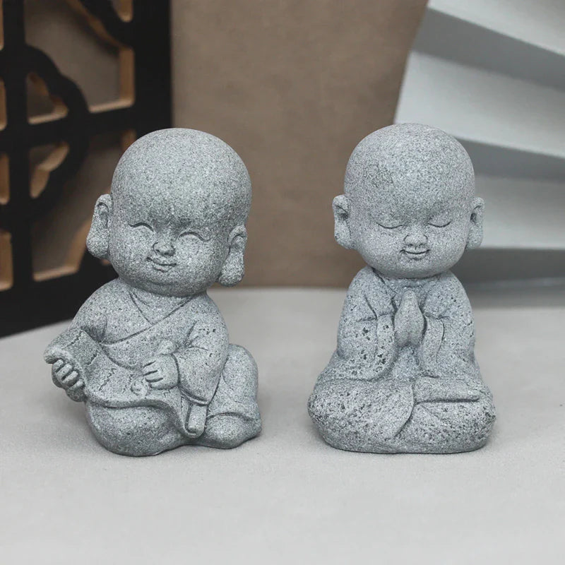 Buddha Stone Statue Little Buddhist Monks Tibetan Buddhism Figurines Zen Garden Ornament Meditation Home Aquarium Decoration Lootquake LLC