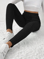 Ribbed Knit Mid-Calf Leggings for Women THRIXINE