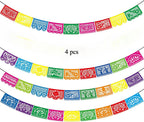 4 PCS Mexican Party Banners,  Plastic Papel Picado Mexico Decor, Easter Decor, ,  Day of The Dead Decoration, 18 Feet Total  ﻿ Lootquake LLC