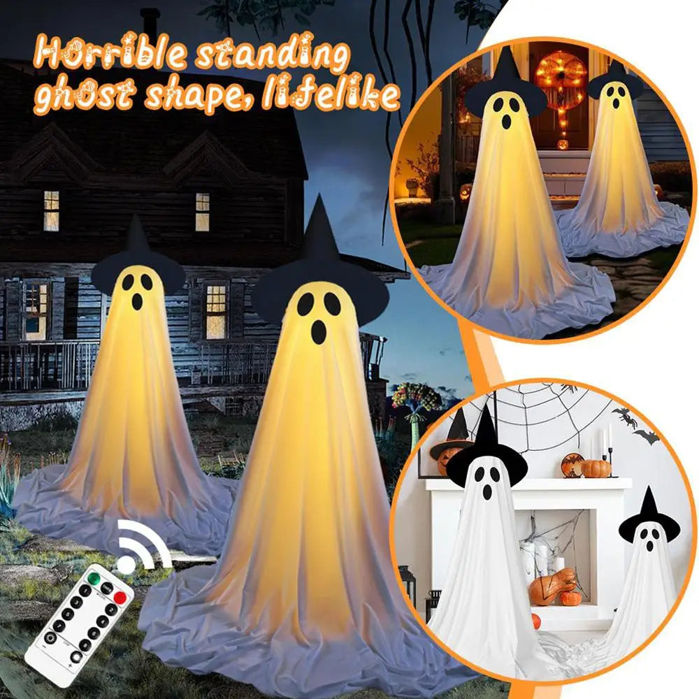 Lighted Spooky Ghost Decor Scary Standing Ghost with LED String Lights Home Porch Garden Yard Lawn Party Halloween Decorations Lootquake LLC
