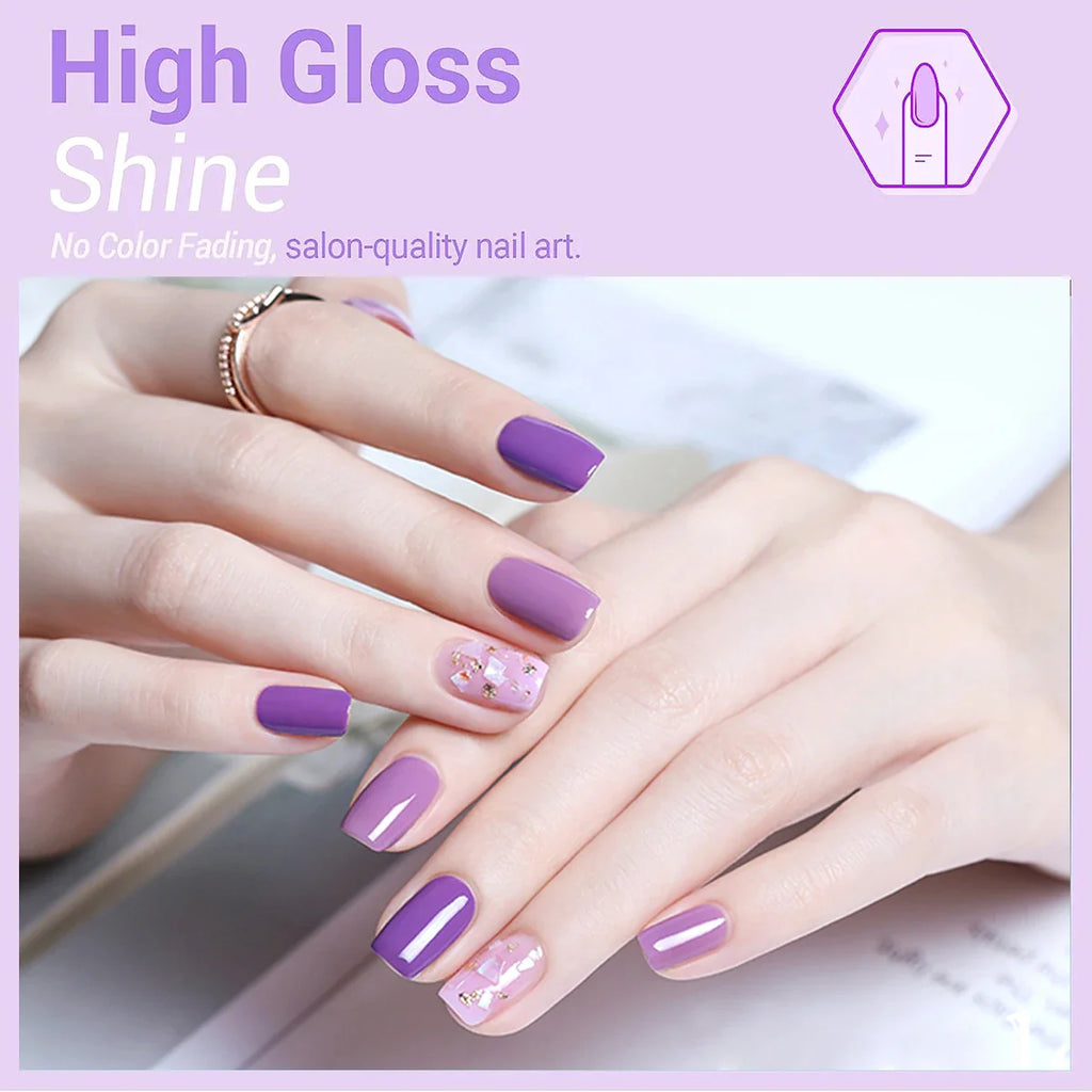 Gel Nail Polish Set, 9-piece, hypoallergenic, fragration-free, washable, advanced gel formulation for home nail and salon use