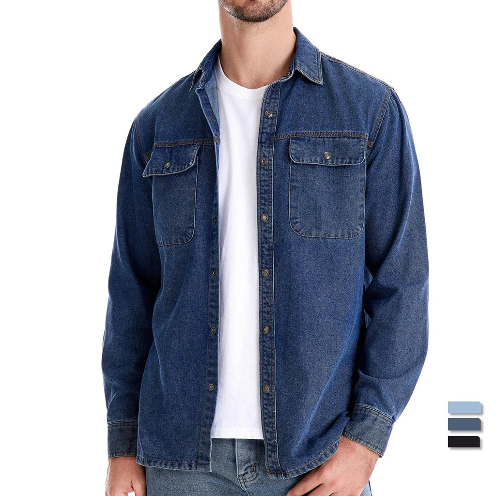 AIOPESON Brand New Mens 100% Cotton Denim Shirts Double Pocket Casual Cowboy Mens Shirts Long Sleeve Autumn Jeans Shirts for Men Lootquake LLC