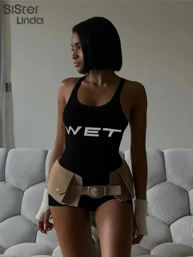 Authentic Casual Women's Jumpsuit Shorts Popular In Summer 2024 Suspender Low Cut And Backless Sleeveless Top Paired With Shorts