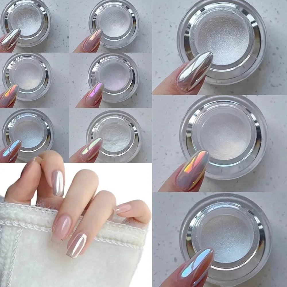 1Pc Moonlight Mirror Nail Powder Silver Fine Glitter Metallic Effect Pigment Gel Polish Chrome Holographic Nail Powder Art Salon