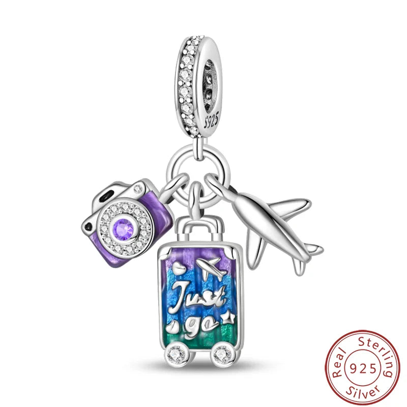 S925 Sterling Silver Princess Golf Hamster Camera Travel Three Piece Set Charms Beads 3mm DIY Fine Jewelry Making Lootquake LLC