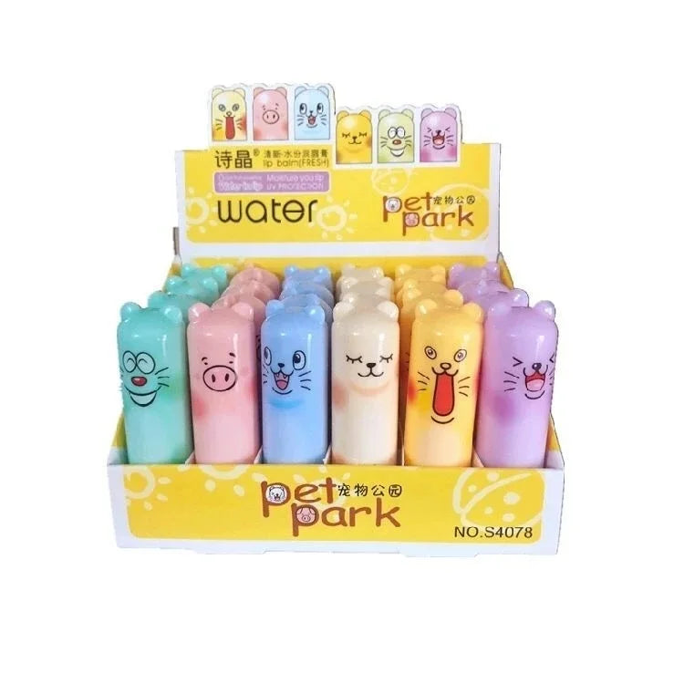 24pcs/lot Moisturizing Fruit Flavor Colourless Cartoon Lip Balm Natural Plant Lip Gloss Fruit Embellish lipstick Makeup Tools