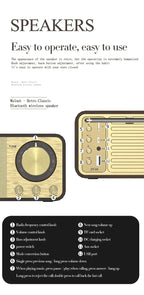 Nostalgic Bluetooth Speaker Bluetooth Sound Retro Classic Speaker Retro Radio Wireless Bluetooth 5.0 Wooden Portable Subwoofer