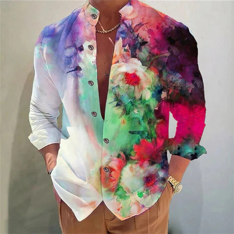 Men's shirt long-sleeved colorful fashion cardigan shirt Hawaiian 3D printed shirt XS-6XL super large size shirt soft fabric Lootquake LLC