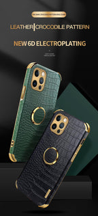 Crocodile Leather Case For iPhone 13 12 Mini Shockproof Magnetic Ring Holder Phone Cover Ultra-thin Soft Crocodile Leather Shockproof Bumper With Ring Bracket Protective Cover for iPhone Stevvex