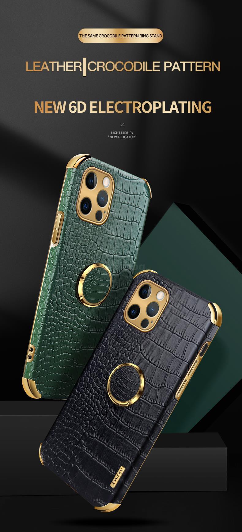 Crocodile Leather Case For iPhone 13 12 Mini Shockproof Magnetic Ring Holder Phone Cover Ultra-thin Soft Crocodile Leather Shockproof Bumper With Ring Bracket Protective Cover for iPhone Stevvex