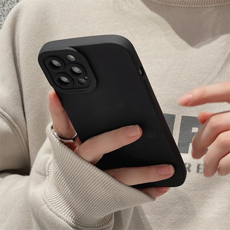 High-end Black Shockproof Silicone Phone Case For iPhone 13 12 Pro 11 Pro Max For Men Protect Lens Cover Compatible with iPhone Silicone Rubber Case Comfortable Grip Stevvex