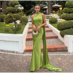 Elegant Satin Halter Slim Long Dress With Scarf Women New Sexy Backless Sleeveless Maxi Dresses Summer Lady Party Chic Vestidos