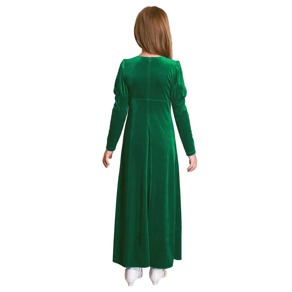 Girls Velvet Medieval Princess Dress Long Sleeve Renaissance Retro Robe Ancient Roman Long Dress for Halloween Carnival Party