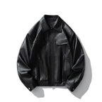 Men's Faux Leather Bomber Jacket Motorcycle Lapel Zip-Up Biker Coat Vintage Streetwear Black Brown Jacket Pi-Mart