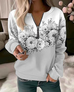 Floral Oversized Zip-Up Hoodie for Women THRIXINE